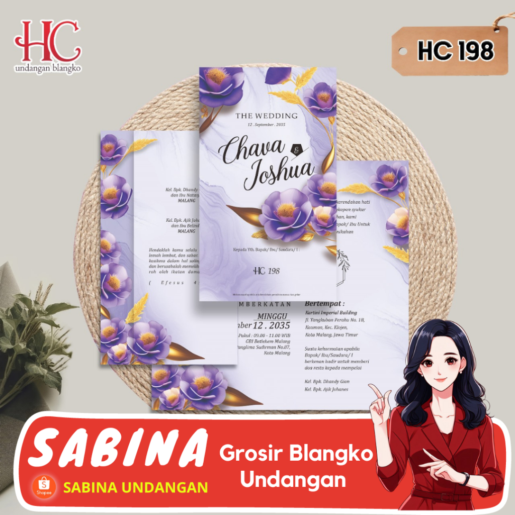 BLANGKO UNDANGAN PERNIKAHAN ATAU KERTAS UNDANGAN HC 198 | SABINA UNDANGAN | UNDANGAN NIKAH | | KARTU