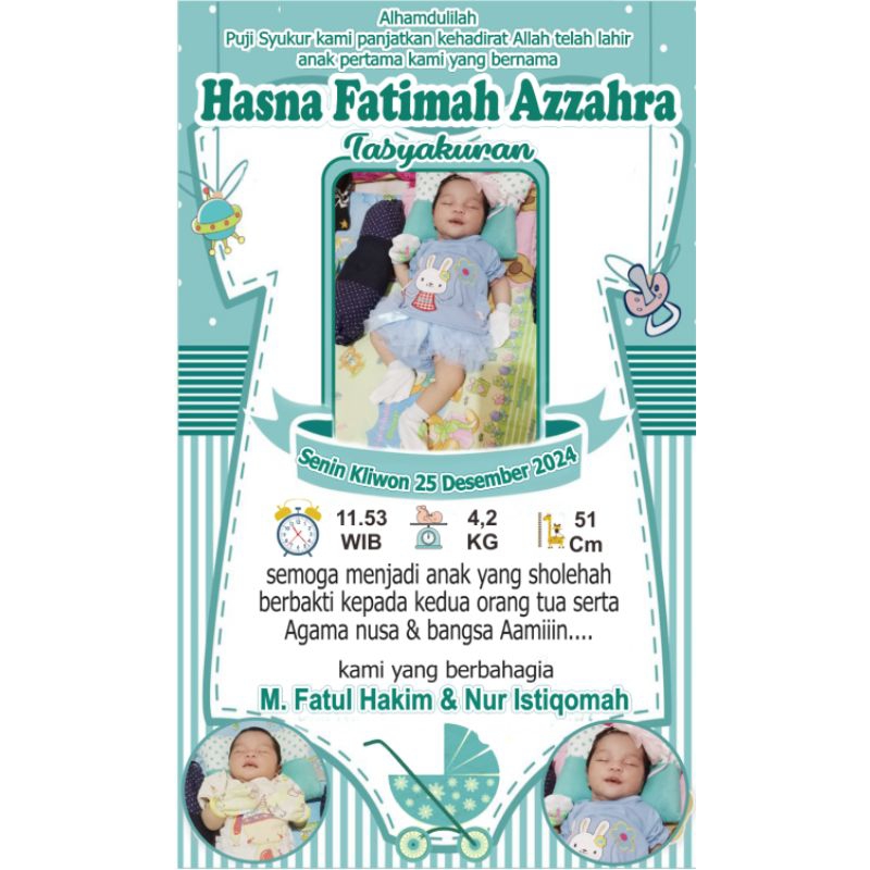

stiker tasyakuran kelahiran nama bayi print tahan air hasil cetak tajam request foto anak
