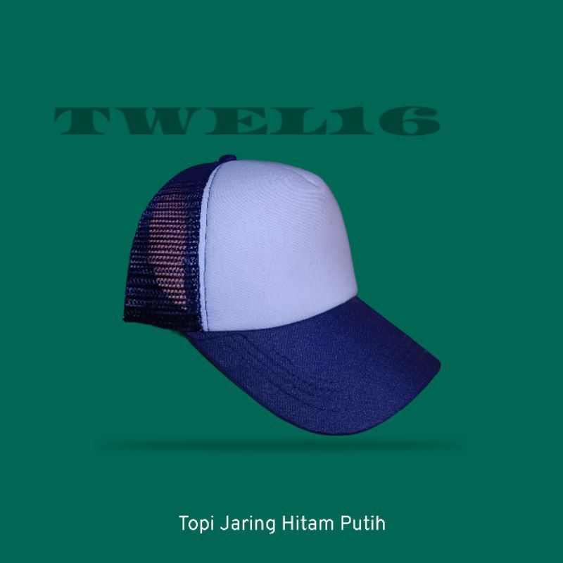 Topi jaring jala hitam putih polos