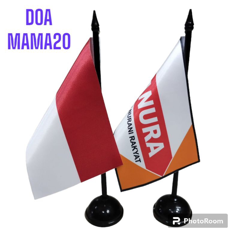 

tiang kayu meja set sama bendera merah putih dan HANURA