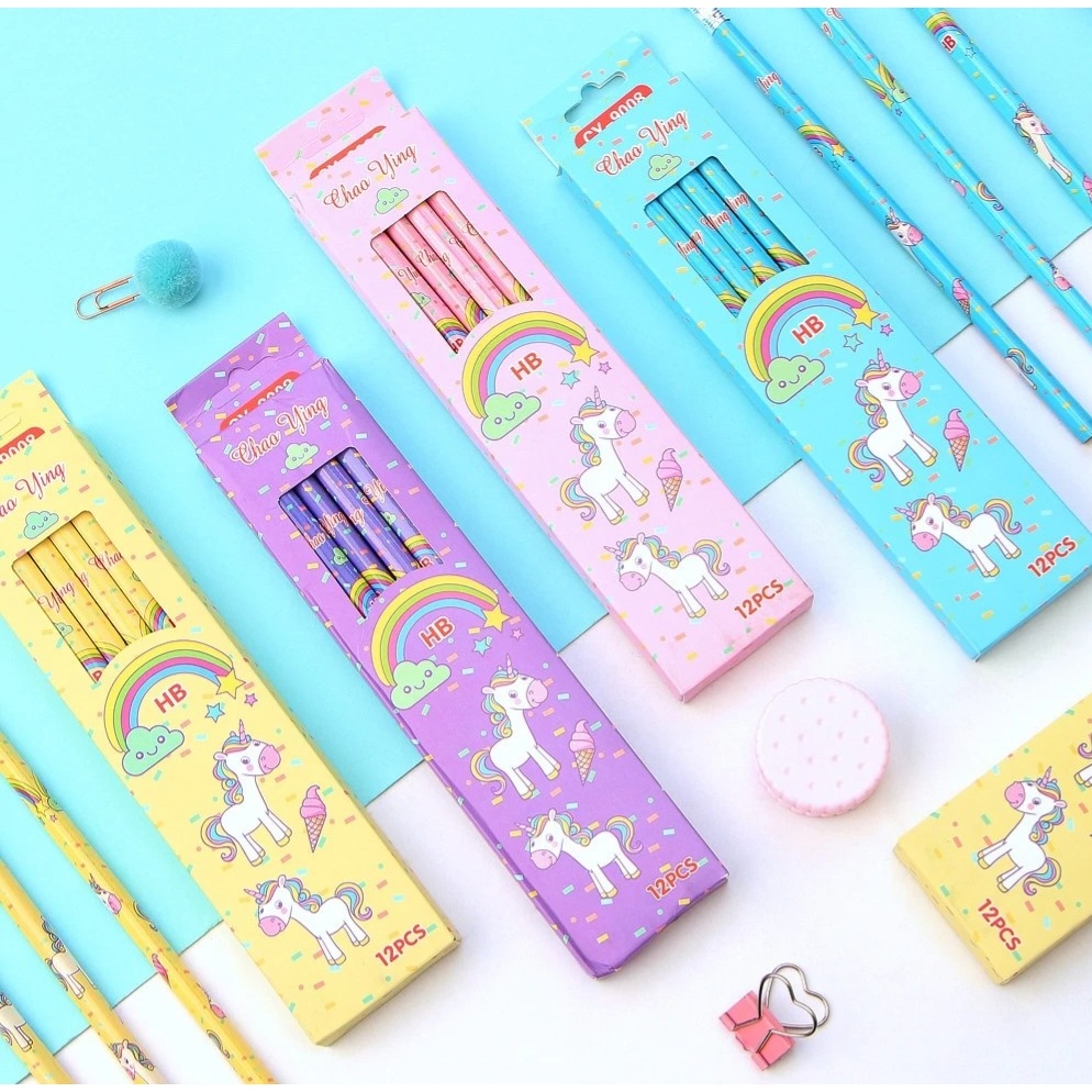 

TL_PROJECT PENSIL 2B 1 LUSIN + PENGHAPUS MINI MOTIF UNICORN KAWAII FREE RAUTAN / PENSIL UNICORN GSO10