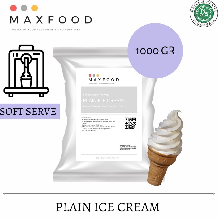 

ZSTQ1594 Terlaku MAXFOOD Soft Plain Ice Cream Powder Bubuk Soft Es Krim Rasa Plain 1 Kg