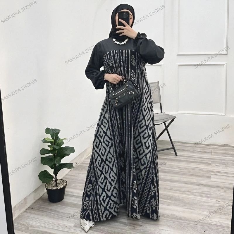 BUSANA BATIK TENUN WANITA BAJU GAMIS SERAGAM PESTA