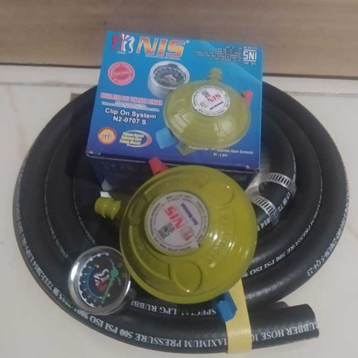 Regulator Gas NIS N2 0707S LPG Double Lock Tekanan Rendah Selang gas LPG 500 PSI Tiga Lapis