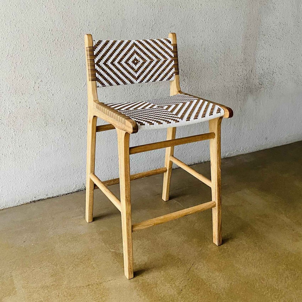 Nadia Barstool Kursi Bar Minimalis Anyaman Rotan Honey + White