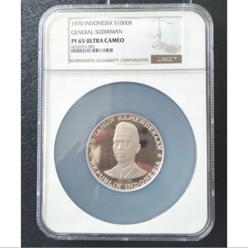 NGC PF 65 ULTRA CAMEO 1970 1000 Rupiah Sudirman Koin Silver Perak