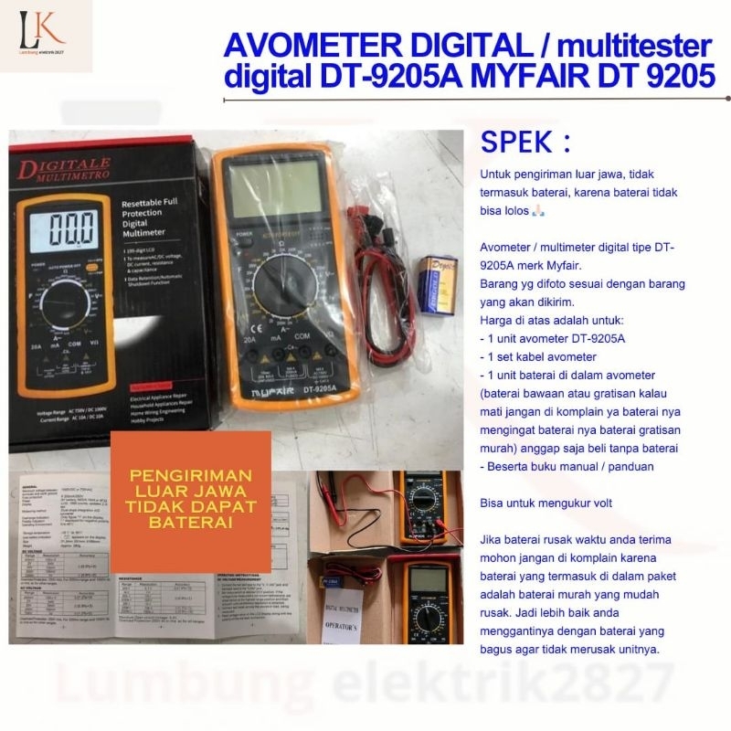 AVOMETER DIGITAL / multitester digital DT-9205A MYFAIR DT 9205