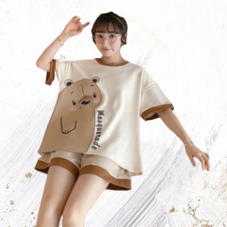 {MyReseller}Setelan Baju Tidur Motif Kartun Lengan Celana Pendek Katun Import Musim Panas STW
