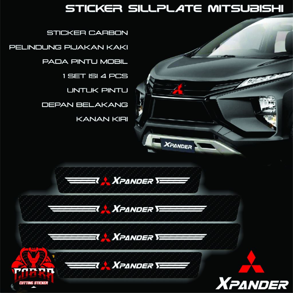Sticker sill plate carbon pelindung pijakan kaki pintu mobil Mitsubishi Xpander