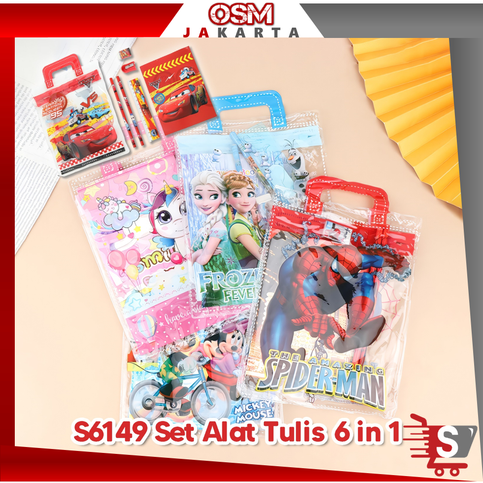 

OSM JKT S6149 Set Alat Tulis 6 in 1 / Stationery Set Motif Karakter / Hampers Souvenir Birthday Anak / Set Mini Pouch Bag Karakter