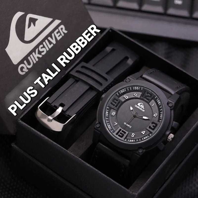DAGE_NISA - QUIKSILVER JAM TANGAN PRIA ANALOG TALI KULIT PAKET WATERPROOF FREE STRAP + BOX