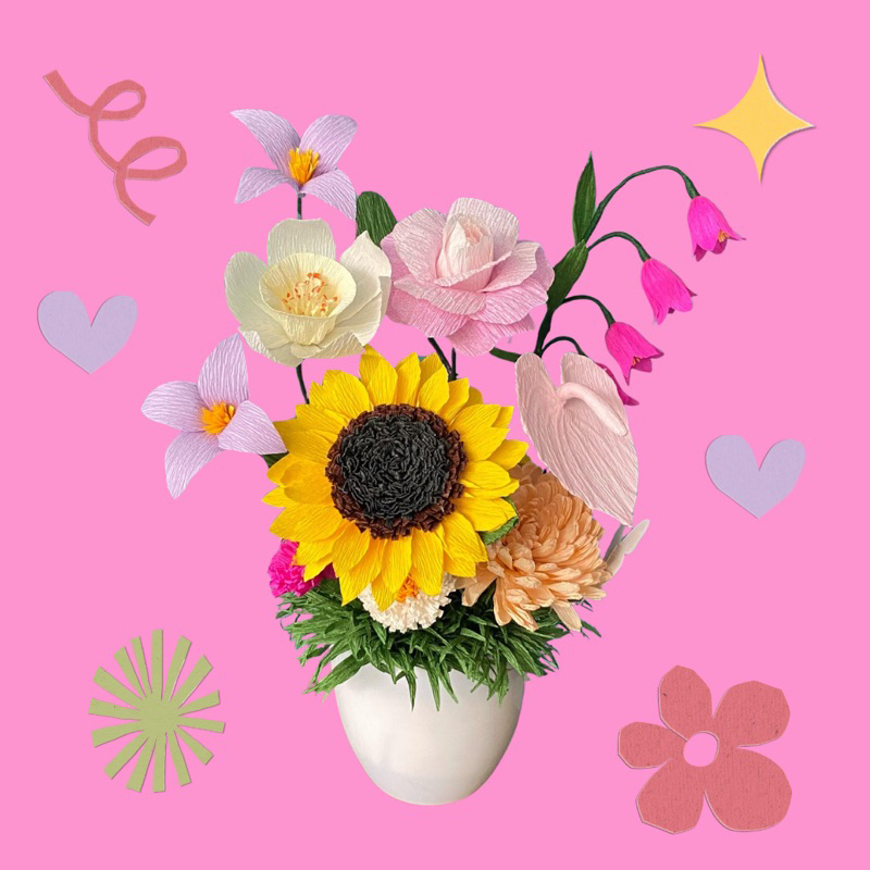 flower garden in one hand/crepe paper flowers