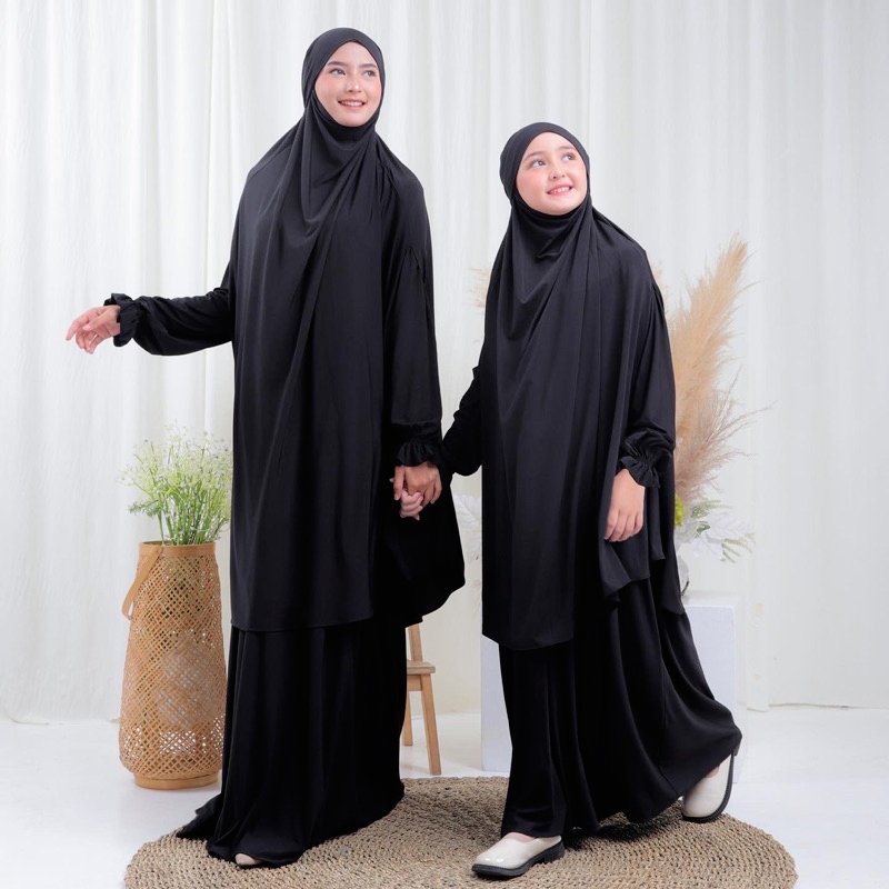 Fatimah Set Baju Gamis French Khimar Full Set dengan Cadar Bisa Couple Ibu dan Anak