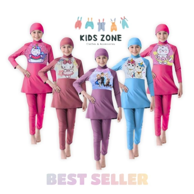 Baju renang anak perempuan muslimah baju renang hijab anak perempuan usia 3-12 tahun murah
