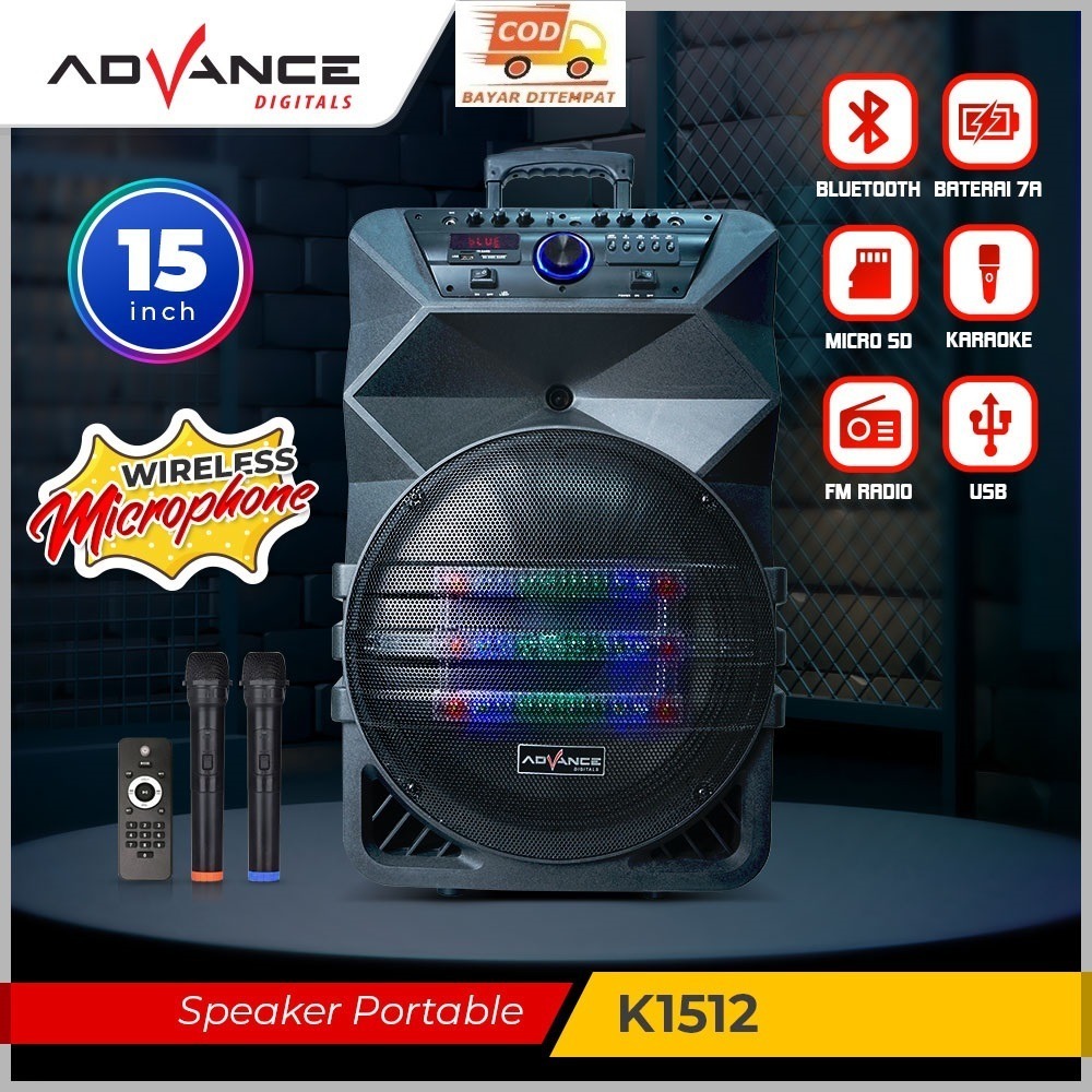 Speaker Advance K1512 Bluetooth RMS 100watt / BT Meeting Karaoke Meeting Bluetooth Portable Plus Mic