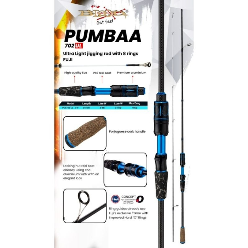 Blood Pumbaa Joran Pancing UL 2-8LB Ultralight 702 / 210cm Middle Joint Ujung Solid Bahan Carbon
