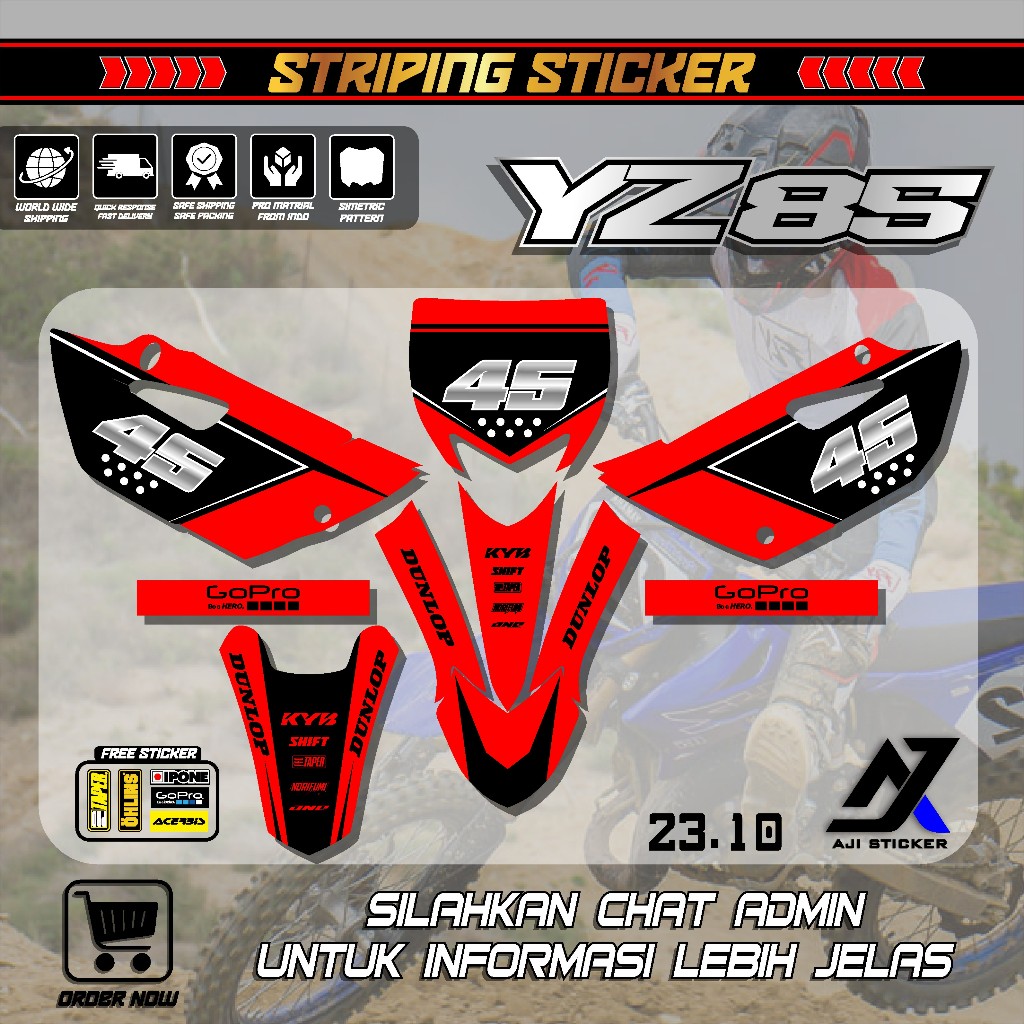 Sticker Striping List Variasi Motor Trail Yamaha YZ 85 New Semi Fullbody Bisa Custome Nomor Decal Gl