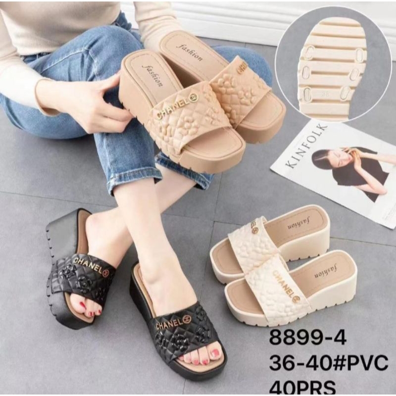Sandal Wedges Cha.nel tebal heels 9cm karet jelly Empuk