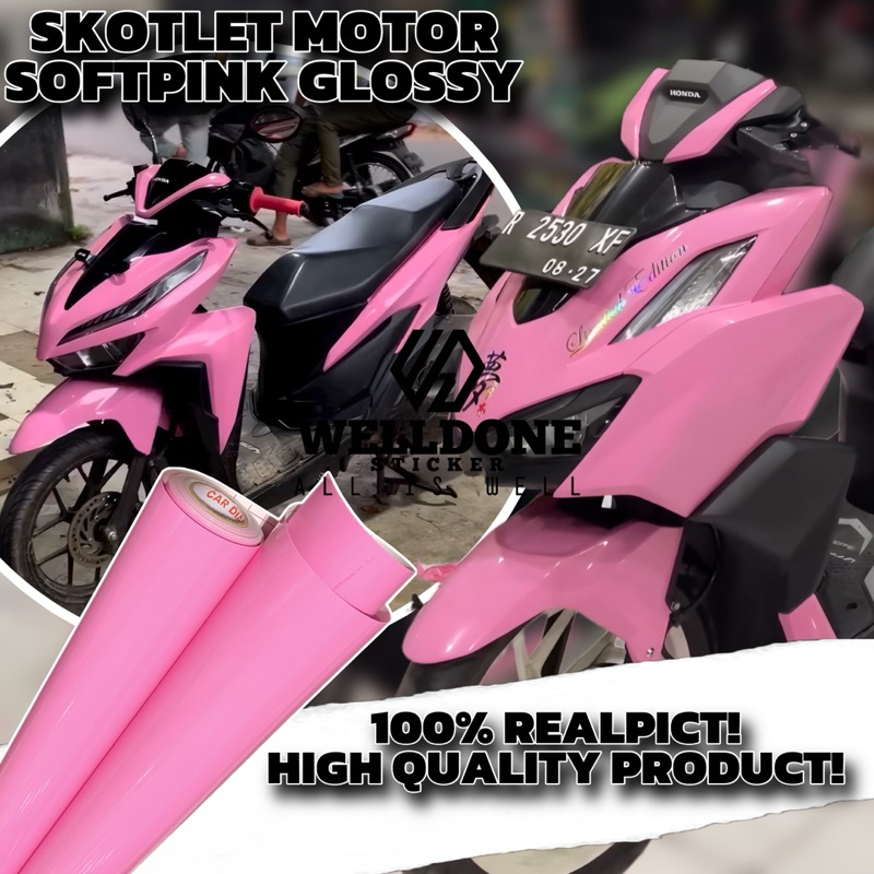 Skotlet Motor SoftPink Glossy Stiker Motor Pink Muda Pastel Glossy Variasi Motor