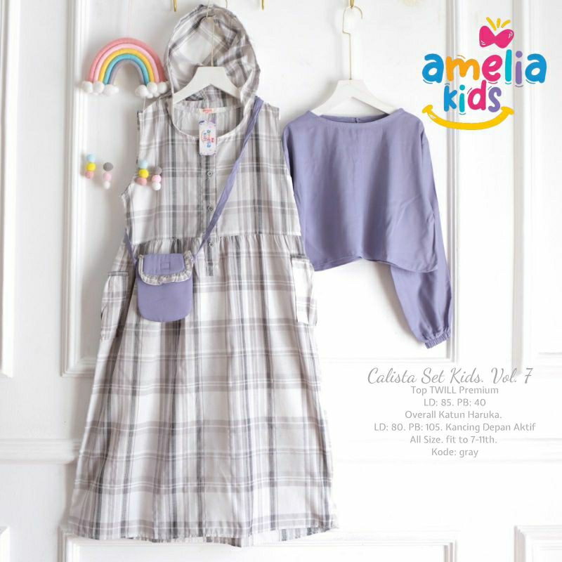 Calista Set Kids Overall Hoodie Plus Inner Blouse Kombinasi Set Gamis Anak Perempuan Ori Amelia Kids