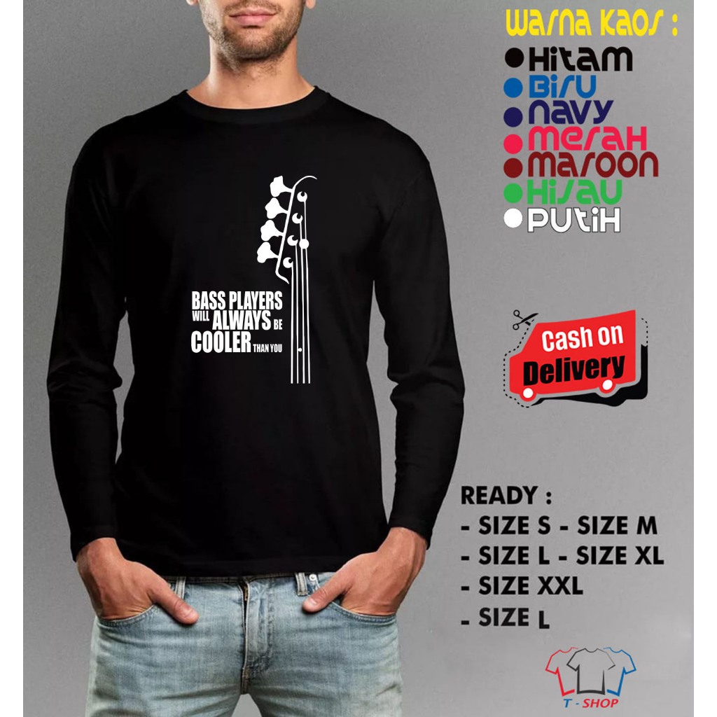 Kaos Pria Keren Bass Player Gitar  Kaos Baju Music Band Lengan Panjang Keren