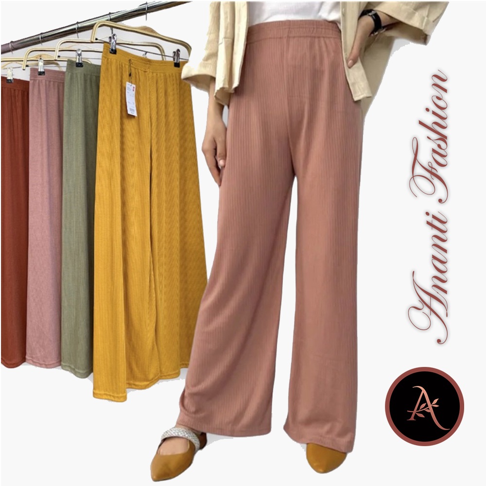 Grosir kulot Jumbo karet plus tali ribbon celana Panjang premium crinkle jumbo mid waist gaya kasual