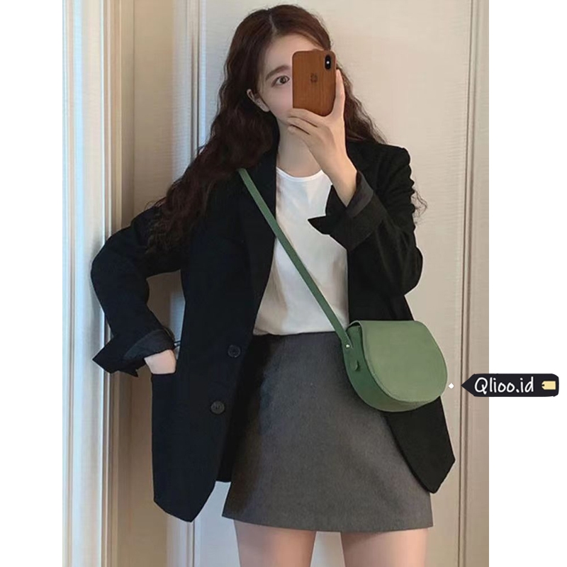 Cream Wanita Blazer / Blazer lengan panjang aprikot wanita / versi Korea dari jaket ukuran besar / b