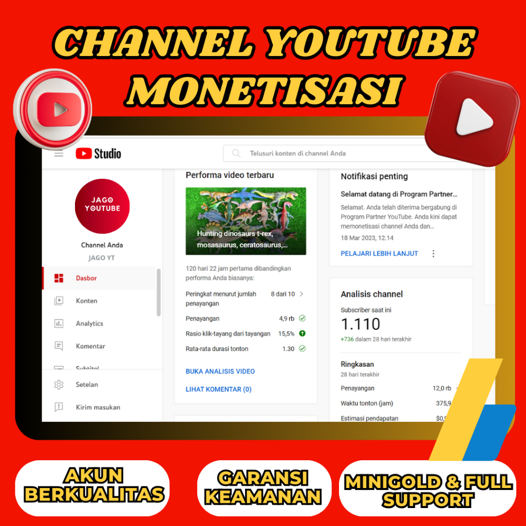 akun youtube monetisasi bebas pelanggaran channel youtube monet