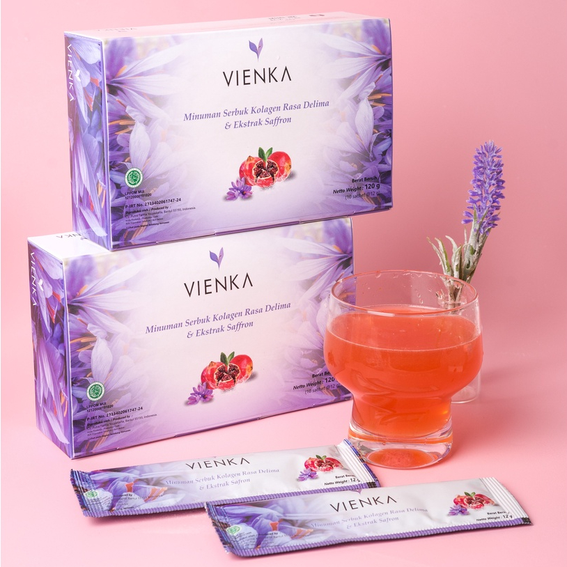 Collagen Drink With Pomegranate Flavor and Saffron Extract, Suplemen Pemutih Kulit, Minuman Serbuk K