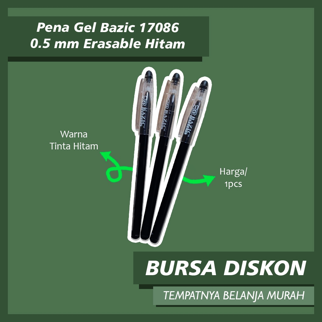 

Pena Gel Bazic 17086 0.5 mm Erasable Hitam Bisa Dihapus Pulpen Bolpen Bolpoint
