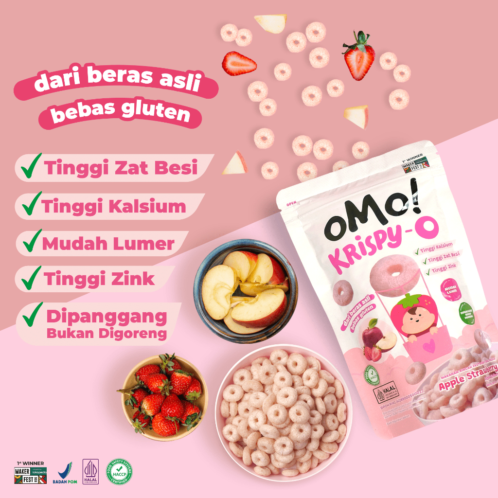 [NEW] OMO! Krispy - O | Rasa Apple Strawberry 15gr - Snack 8 bulan++