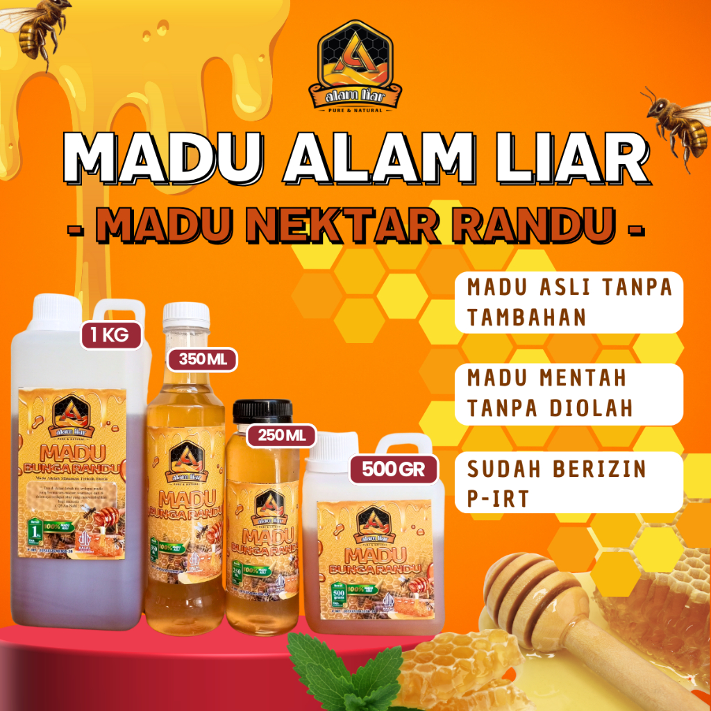 

Madu Nektar Randu Madu Alam Liar 1 kg, 500 gr, 350 ml, 250 ml