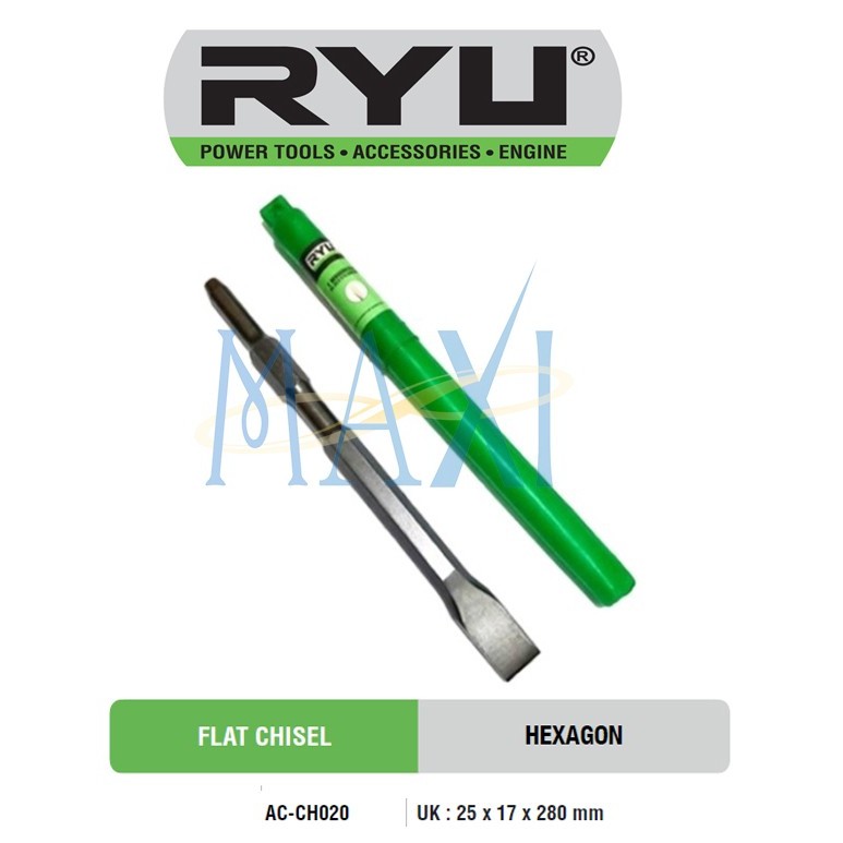 RYU Flat Chisel / Mata Pahat Rata Hexagon, uk. 25 x 17 x 280 mm