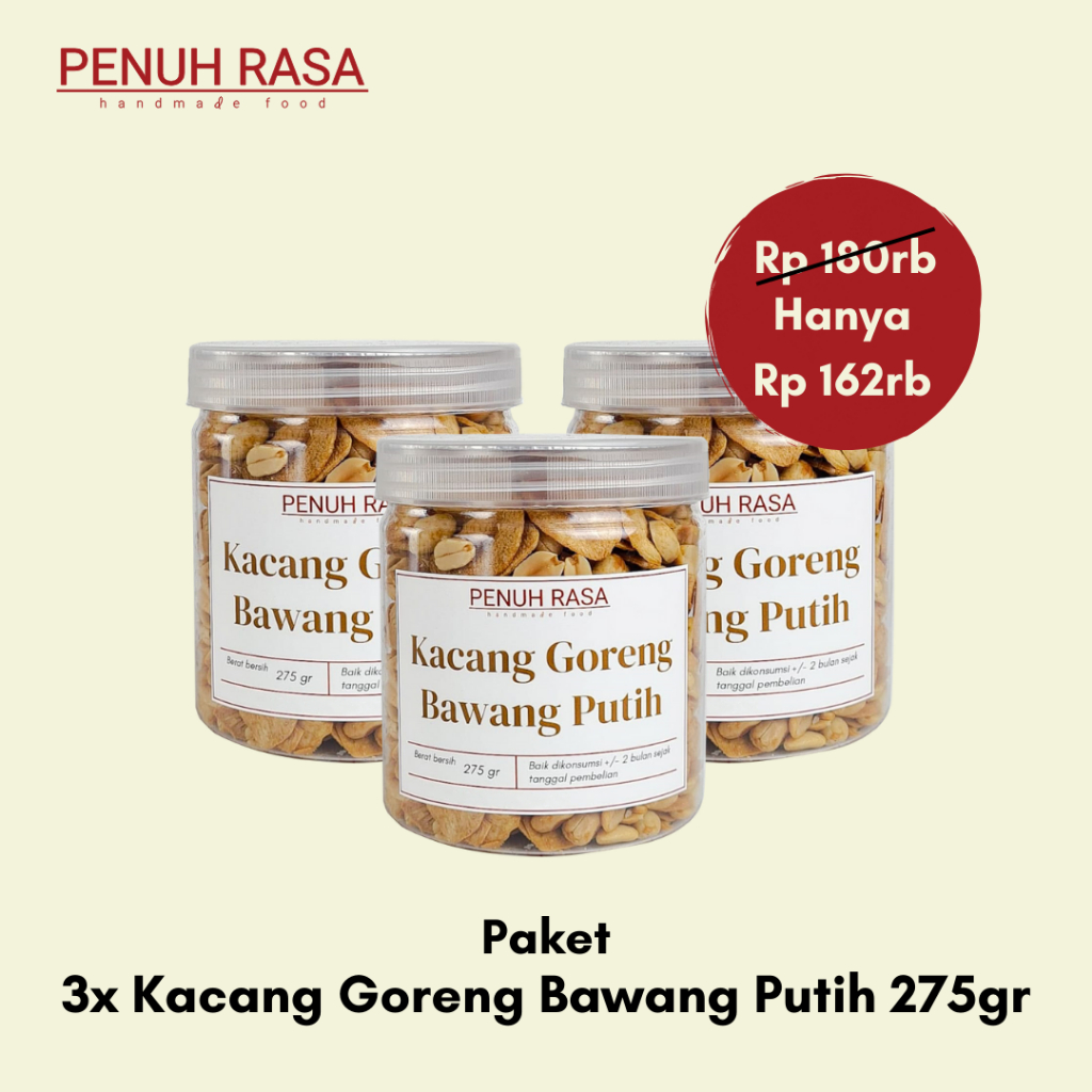 

Paket 3x Kacang Goreng Bawang Putih 275gr