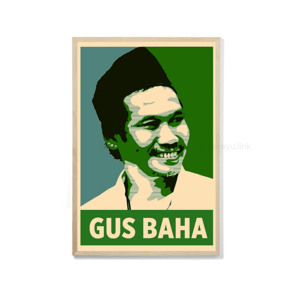 Poster Gus Baha Pajangan Dinding Ulama Bingkai Kayu Aesthetic