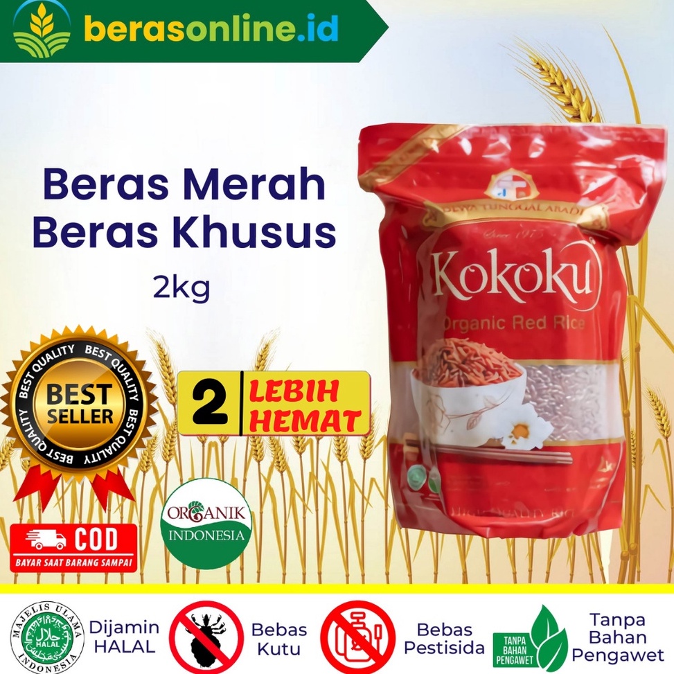 

BEST SELLER Beras Online Beras Merah ORGANIC 2kg Vacuum Kokoku HALAL