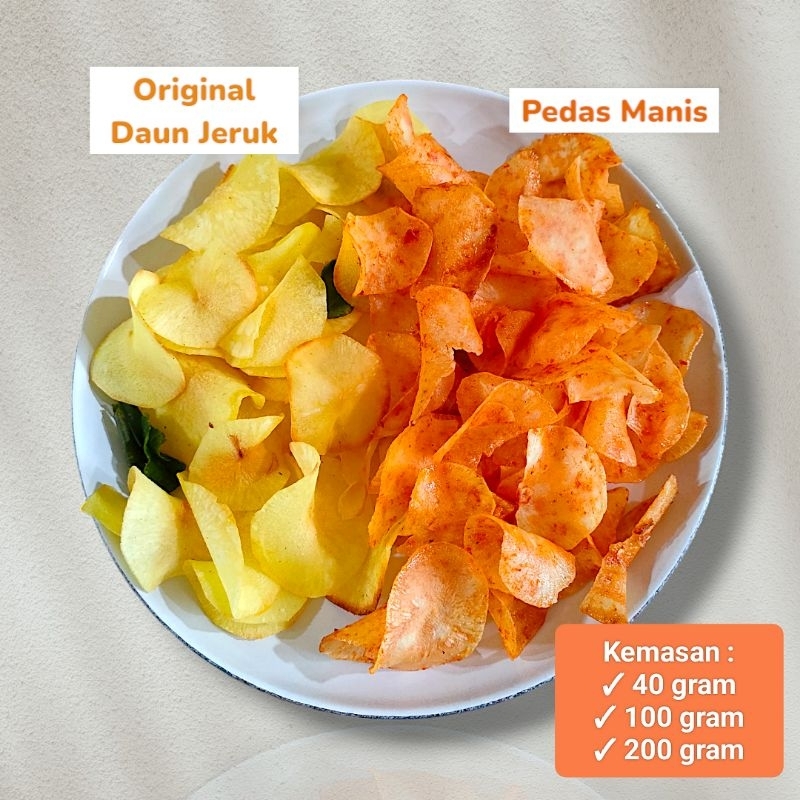 

– KERIPIK SINGKONG PEDAS MANIS & ORIGINAL DAUN JERUK