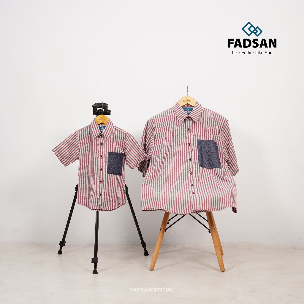 Fadsan Baju Kemeja Koko Couple Motif Salur Ayah dan Anak Lengan Pendek Bond Series