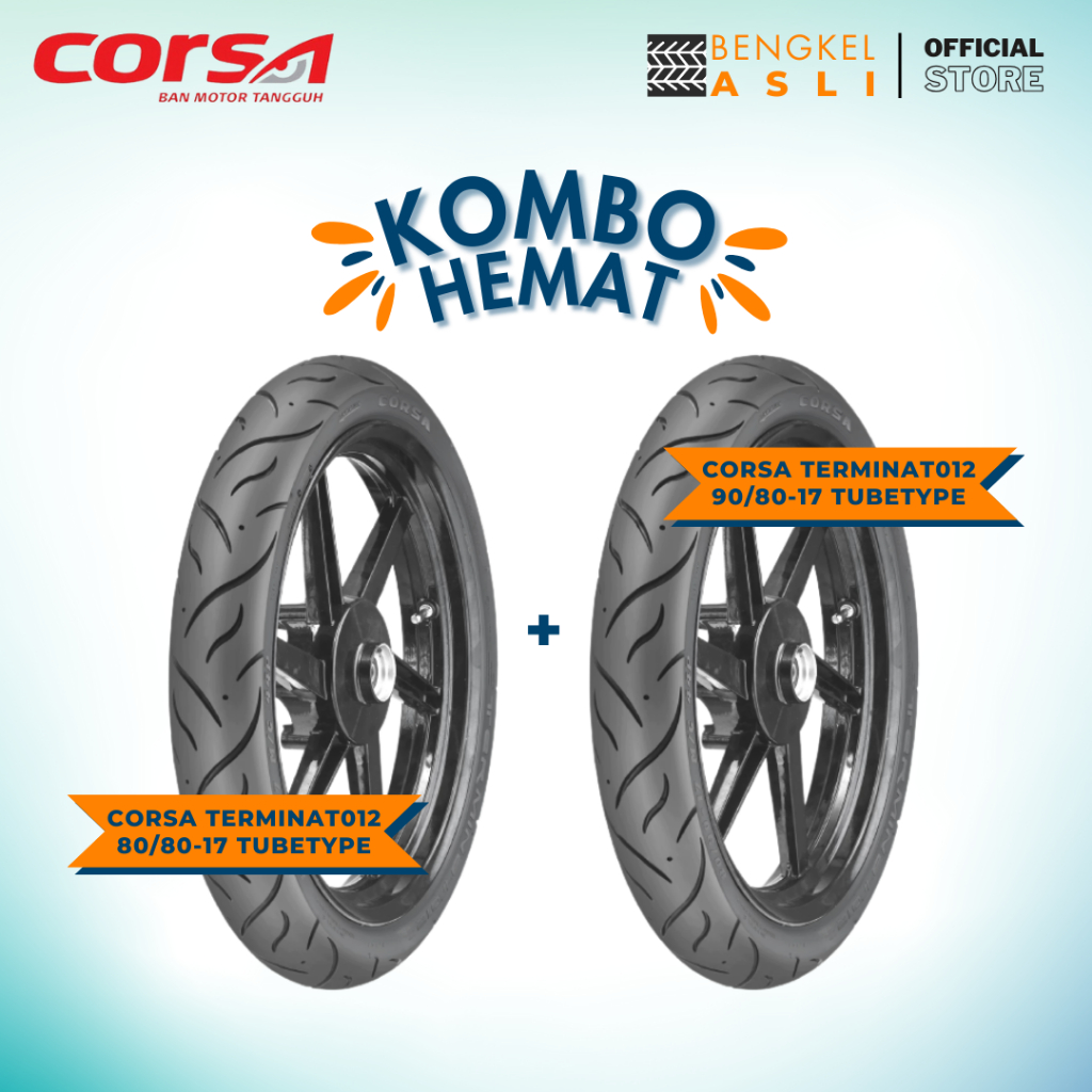 (KOMBO HEMAT 2 BAN TUBETYPE) Ban Motor CORSA Terminat012 Ring 17 80/80-17 + Ban Motor CORSA Terminat