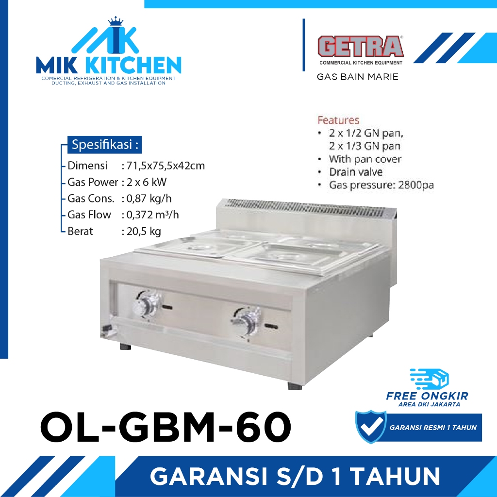 GETRA Gas Bain Marie OL-GBM-60 / OL GBM 60 / OLGBM60