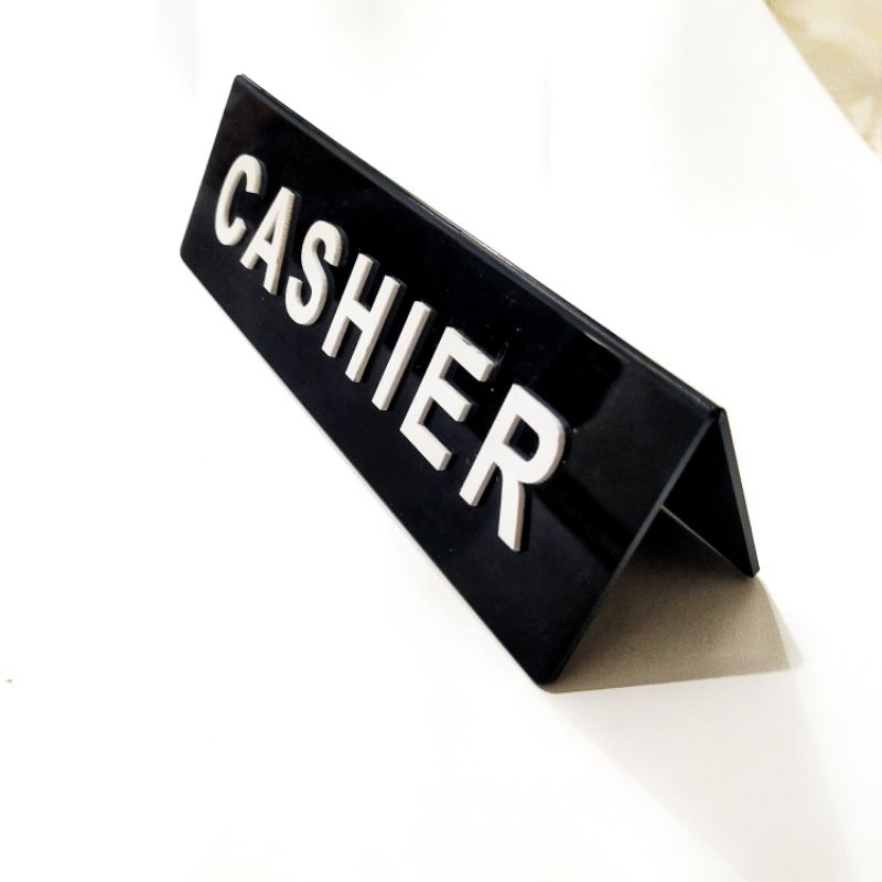 

Papan Meja Tulisan Kasir/Table Sign Chasier Acrylic Tent Card Akrilik Tekuk Bending Segitiga Custom
