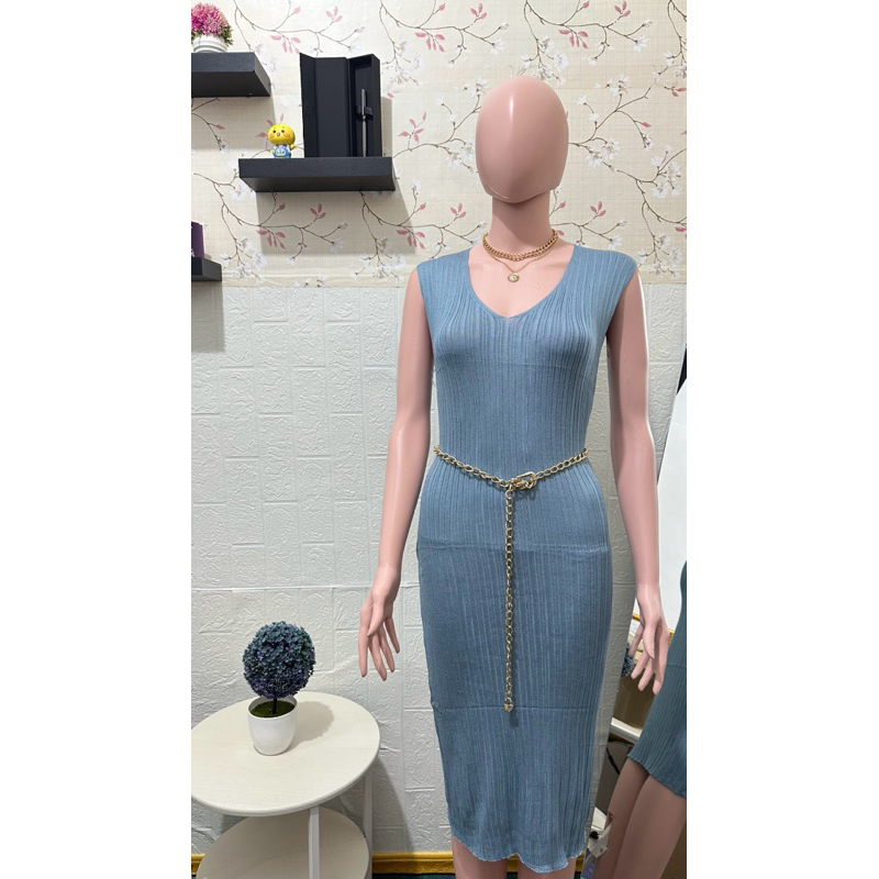 DRESS KNIT / DRESS TANPA LENGAN / RAJUT IMPORT PREMIUM / V-NECK