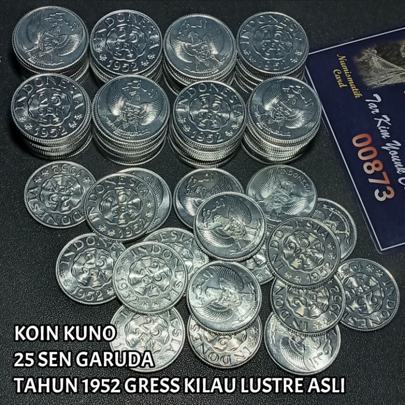 Koleksi UKI 25 Sen GARUDA Koin Tahun 1952 Gress UNC/BARU Kilau Lustre Original