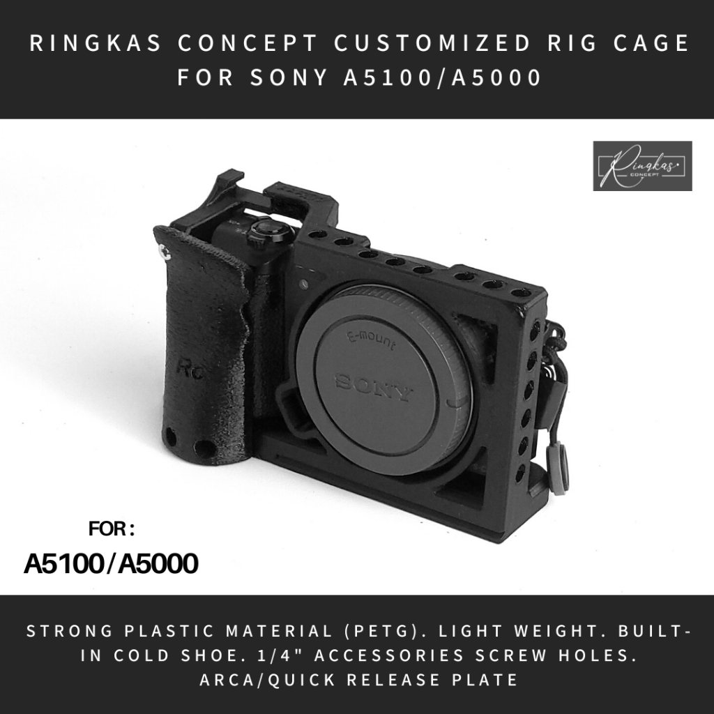 RINGKAS CONCEPT Sony A5000 A5100 Customized Rig Cage Case Cold Shoe Hot Shoe Mount 1/4 Inch Acessory