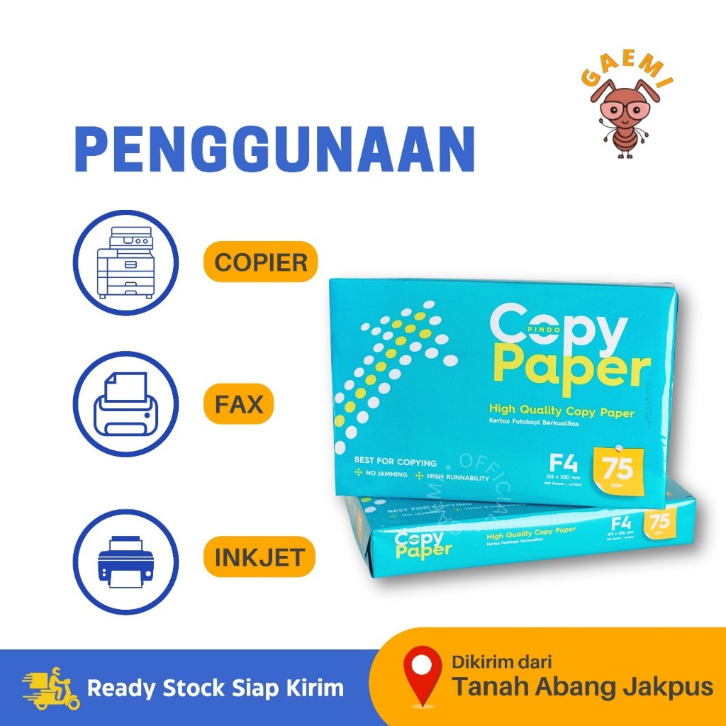 

Kertas HVS Folio F4 Copy Paper Blue 75g dan IK Copy Paper 70g Per 1 Dus ( 5 Rim )