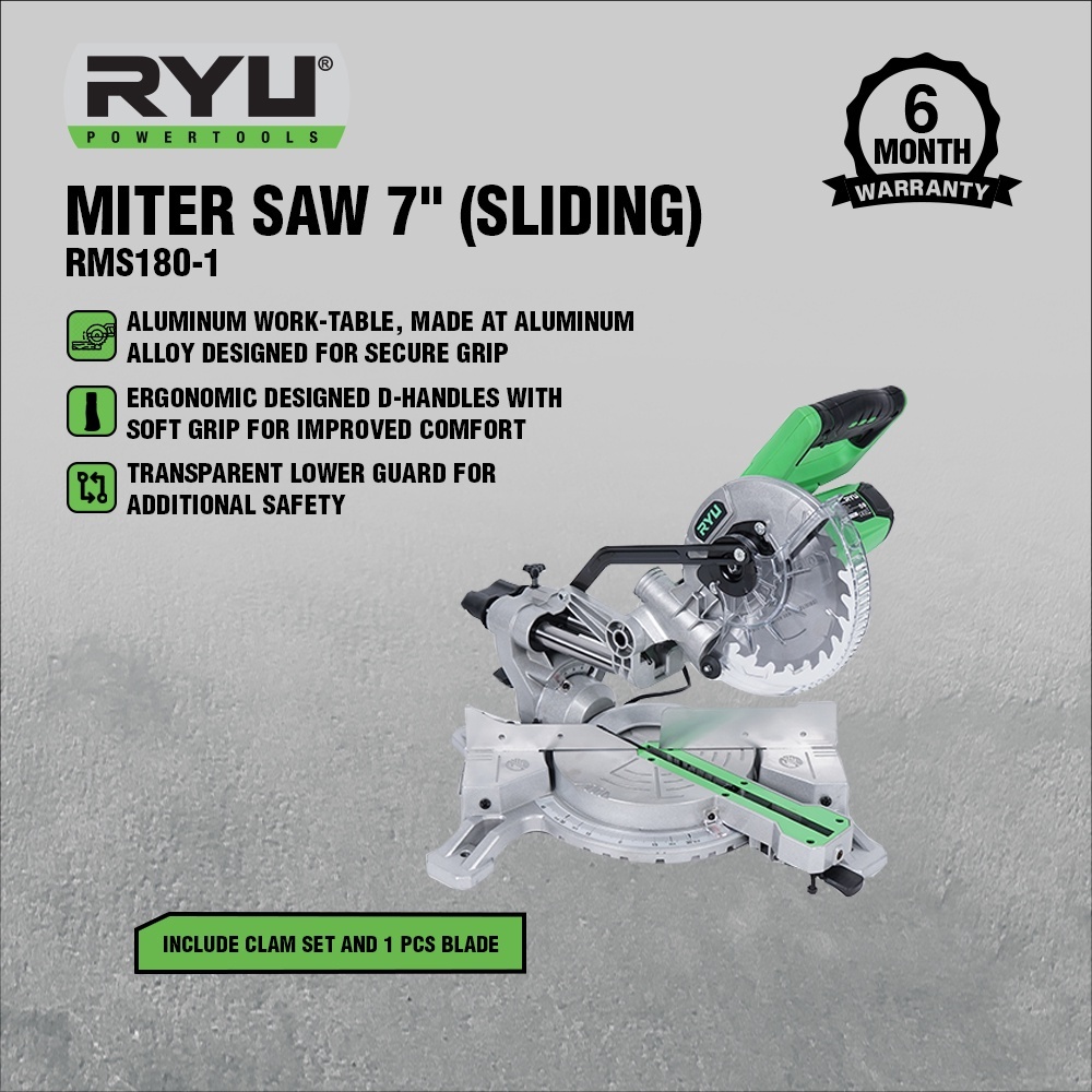 Ryu Miter saw sliding 7 inch - mesin gergaji kayu dan aluminium - perkakas
