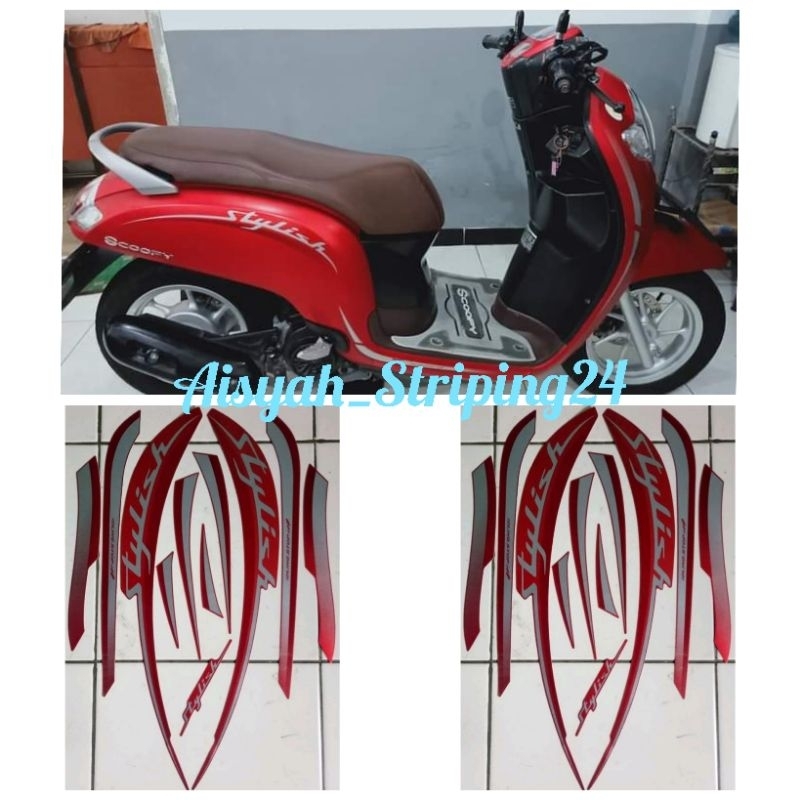 STIKER STICKER STRIPING LIS LES POLET BODY MOTOR HONDA SCOOPY STYLIS 2019 MERAH-DOFF