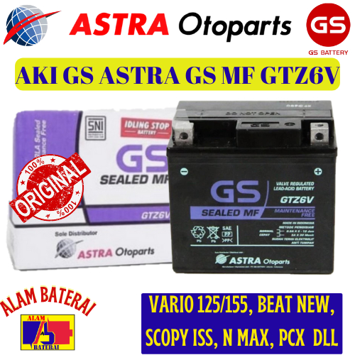 Aki Motor GS ASTRA MF Kering GTZ-6V GTZ6V Vario 125, Vario, 150 PCX, Beat Esp ISS, Vario 110 Esp ISS
