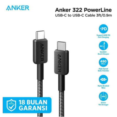 Kabel Charger ANKER Type-C to Type-C Fast Charging - ANKER CABLE 322 A81F5 BLACK