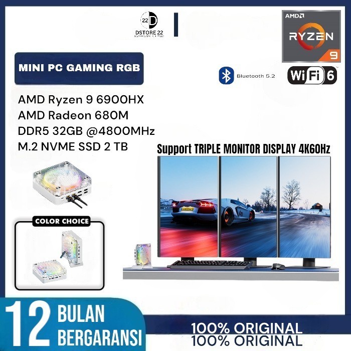 Mini PC GAMING AMD Ryzen R9-6900HX DDR5 32GB NVME 2TB Laptop Editing Kerja Kuliah